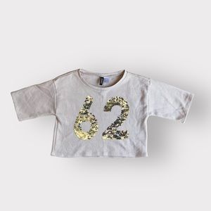 divided Blush Pink 62 Sequin Cropped Ribbed Knit Cropped Tee